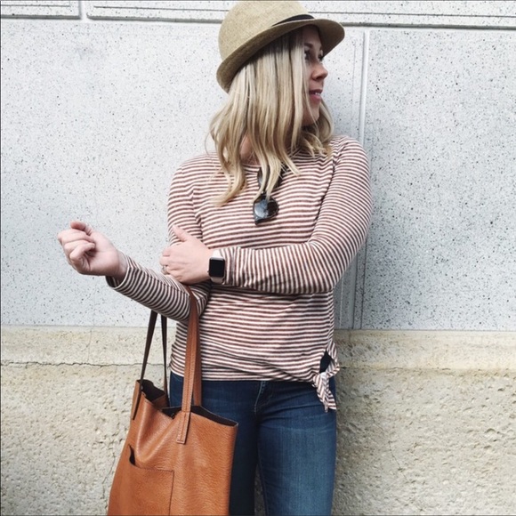 MADEWELL SOUNDCHECK SIDE KNOT STRIPED TIE TEE TOP - Picture 1 of 11